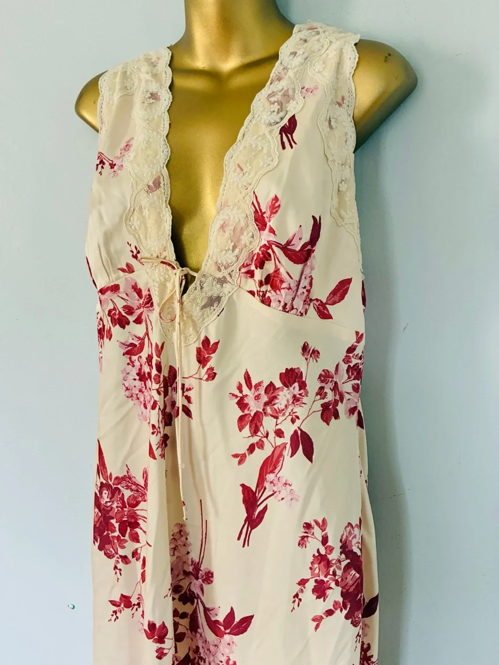 Abercrombie & Fitch Floral Lace Maxi Dress Cream Burgundy Romantic L Tall